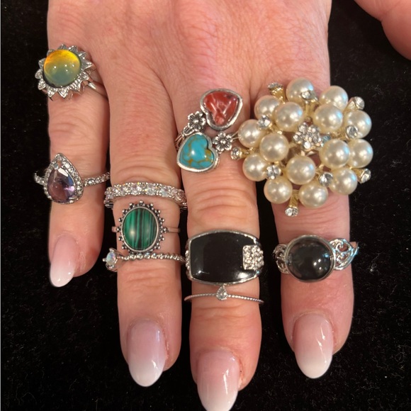 Jewelry - 10 costume silvertone rings sizes 5 1/2 to 7.